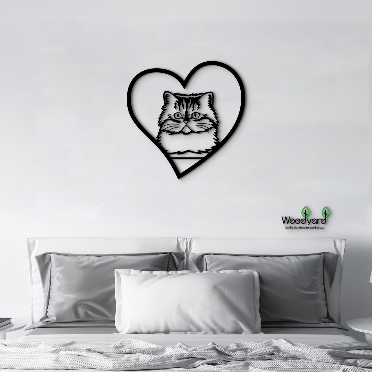 Панно Heart Перська кішка 20x20 см - Картини та лофт декор з дерева на стіну.