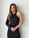 Чорна елегантна сукня міді з відкритим плечем, фото 2