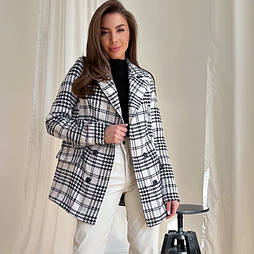 Жіночий світлий  твідовий жакет в клітинку - піджак на підкладці