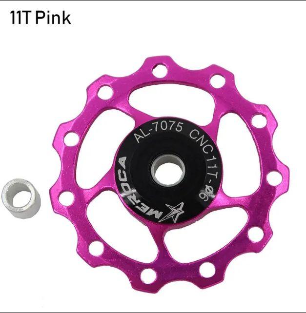 Ролики для задніх перемикачів Sram та Shimano на промпідшипниках Meroca 11Т рожеві