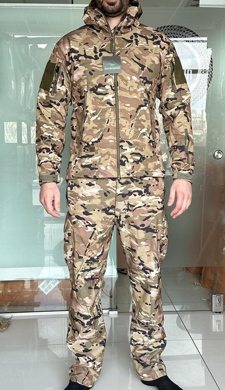 Тактично військовий комплект костюм Sofshell стійкість проти вітру та води на флісі мультикам форма мультикам - фото 5 - id-p1786414964