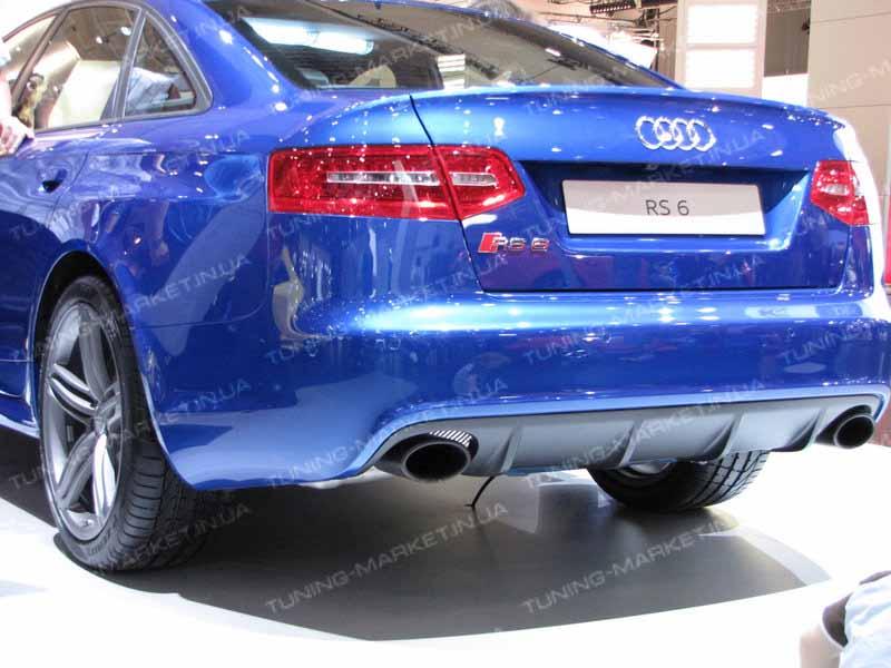 Накладка на задній бампер Audi A6 C6 (04-08) RS6, Дифузор для Ауді А6 Ц6