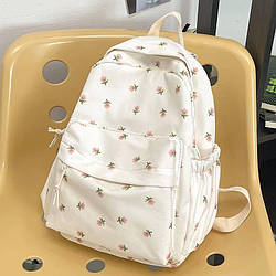 Шкільний рюкзак із квітами для дівчинки стильний гарний зручний місткий бежевого кольору