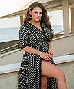 Жіноча чорна довга сукня із запахом у горошок великі розміри, фото 2