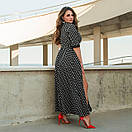 Жіноча чорна довга сукня із запахом у горошок великі розміри, фото 3