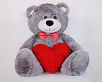 Красивый качественный плюшевый мишка с сердечком (медведь) в подарок девушке на 8 марта Джон 110 см Серый