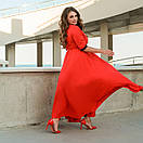 Жіноча червона довга сукня із запахом із мереживом великі розміри, фото 3