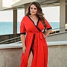 Жіноча червона довга сукня із запахом із мереживом великі розміри, фото 2