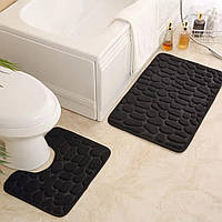 Набор ковриков для ванной и туалета YourFind Stonе с эффектом памяти, антискользящий 2 шт 80х50 и 50х40 Черный