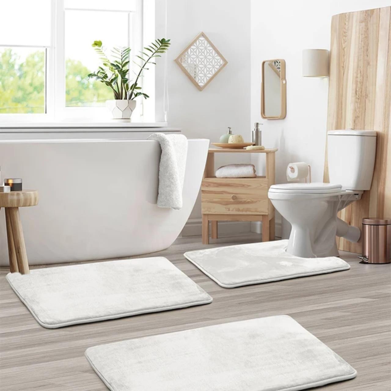 Набір килимків для ванної та туалету YourFind Smooth з ефектом пам'яті, антиковзкий 3 шт Білий