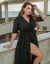 Жіноча чорна довга сукня із запахом з мереживом великі розміри, фото 2