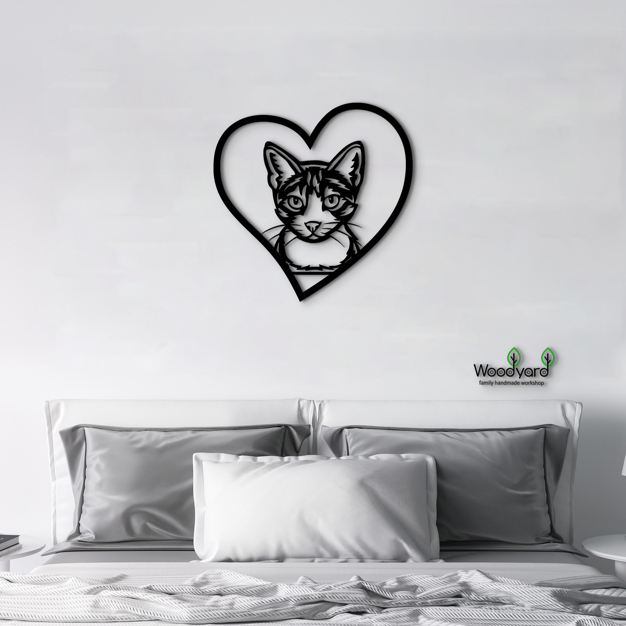 Панно Heart Егейська кішка 20x20 см - Картини та лофт декор з дерева на стіну.