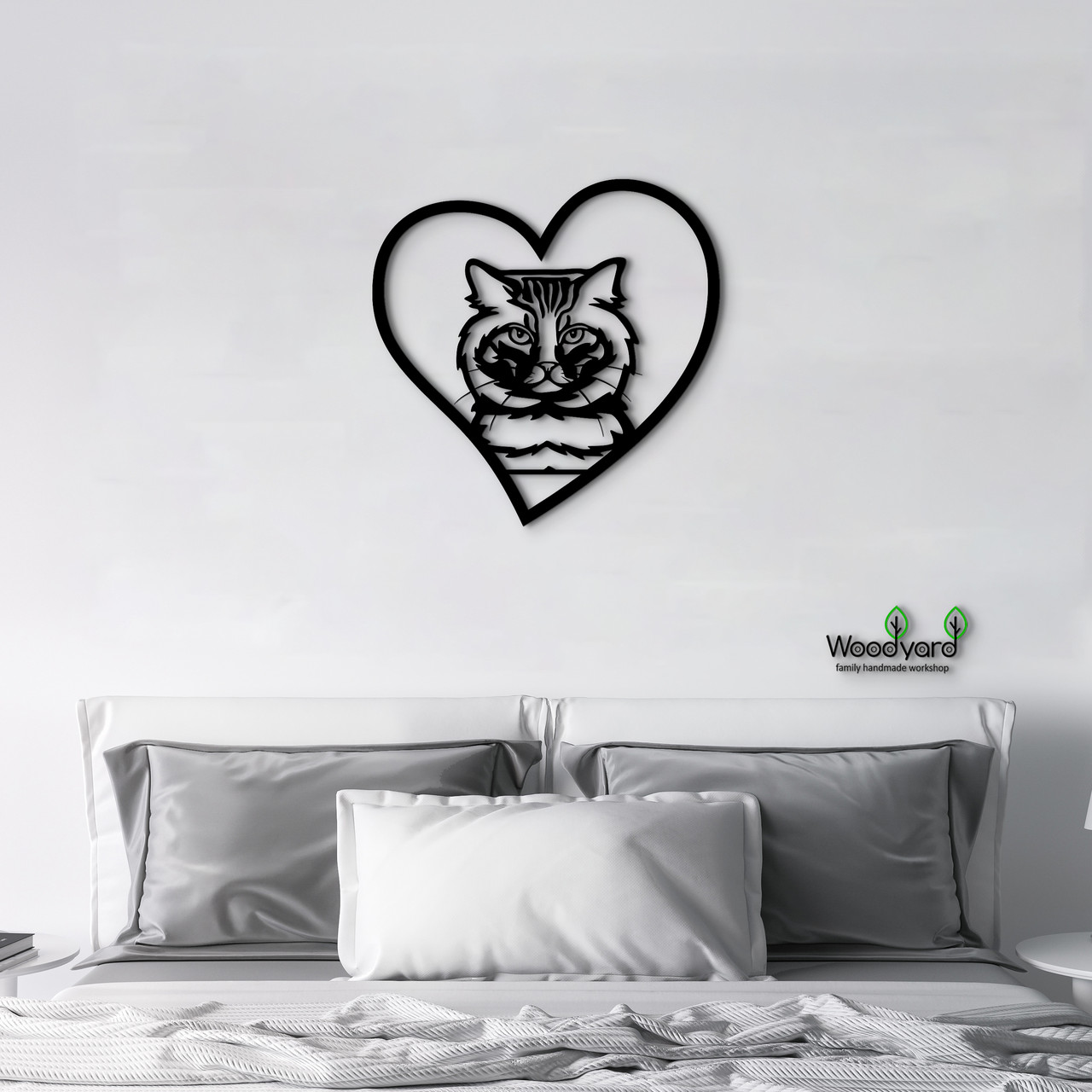 Панно Heart Американський бобтейл 20x20 см - Картини та лофт декор з дерева на стіну.