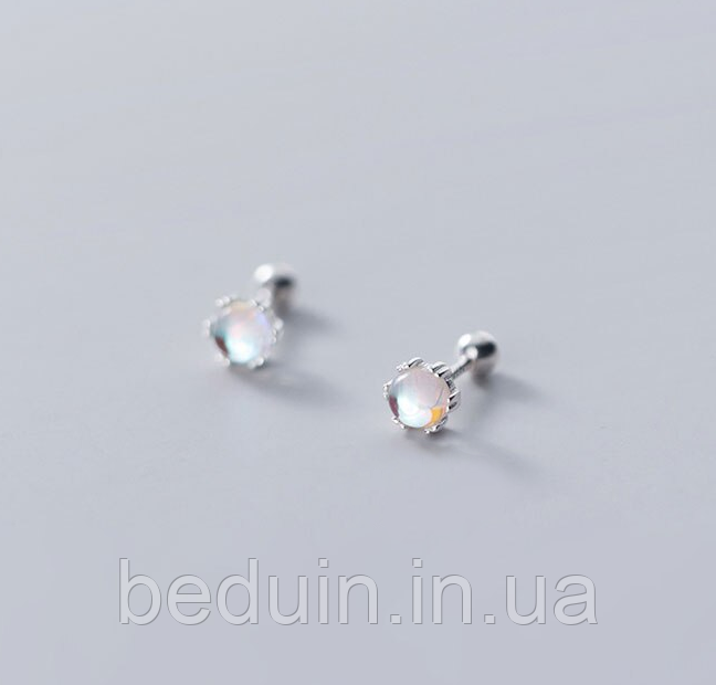 Срібні пусети на закрутках 5 мм кристал Місячне Каміння — срібло 925 проби EGYPT SILVER