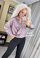 Шелковая блуза на запах с удлиненной спиной и рубашечным воротником (р. 42-50) 90BL1009 48/50