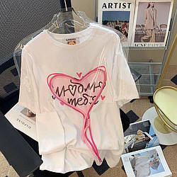 Оверсайз футболка жіноча з аплікацією серце та написом (р. 42-44) 68171023