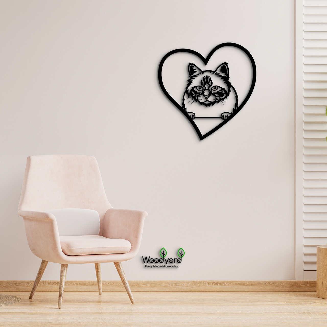 Панно Heart Бірманська кішка 20x20 см - Картини та лофт декор з дерева на стіну.