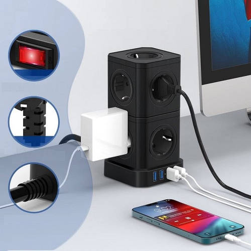Купить Сетевой фильтр с USB (4) Toperek до 10 розеток со съемным ...