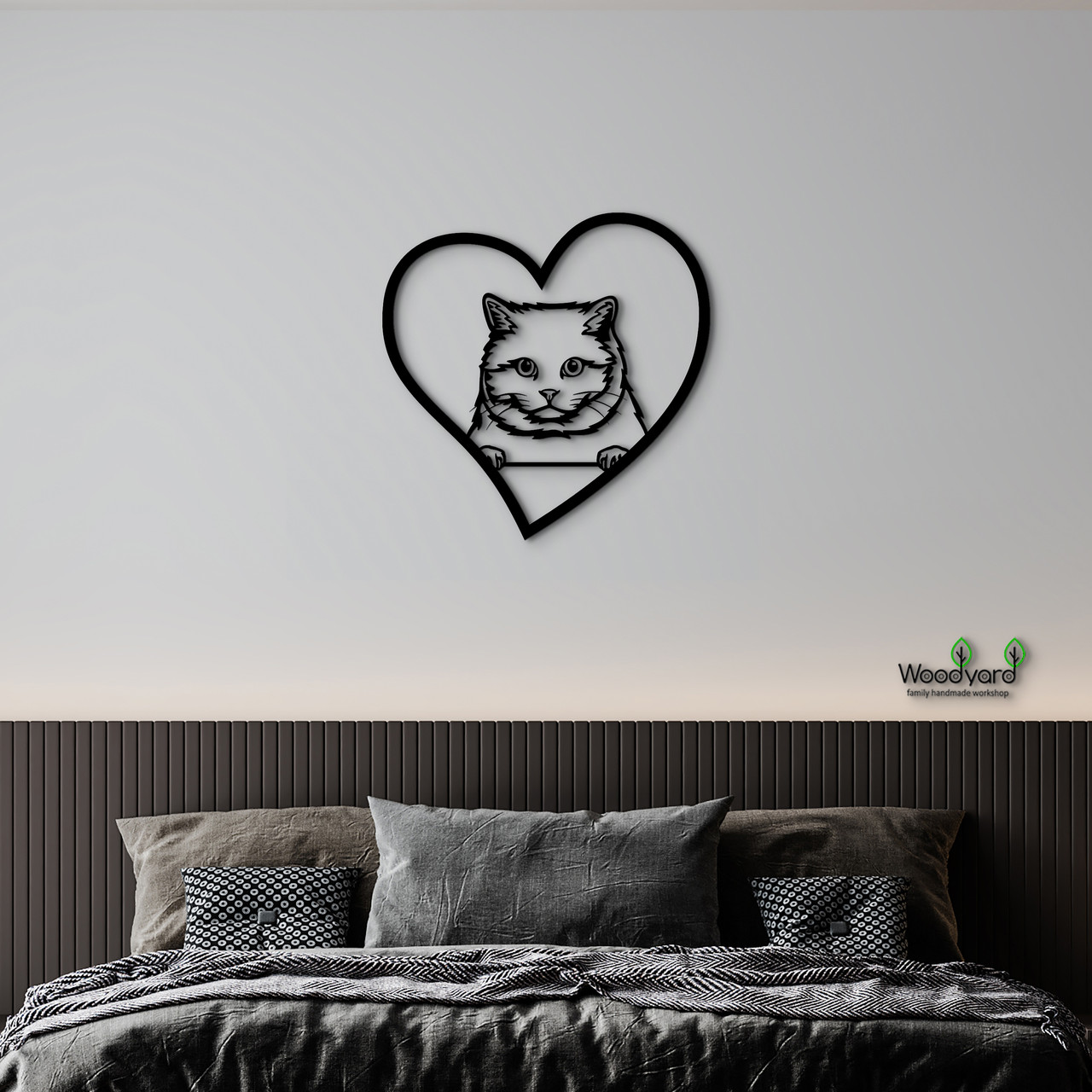 Панно Heart Британська короткошерста кішка 20x20 см - Картини та лофт декор з дерева на стіну.