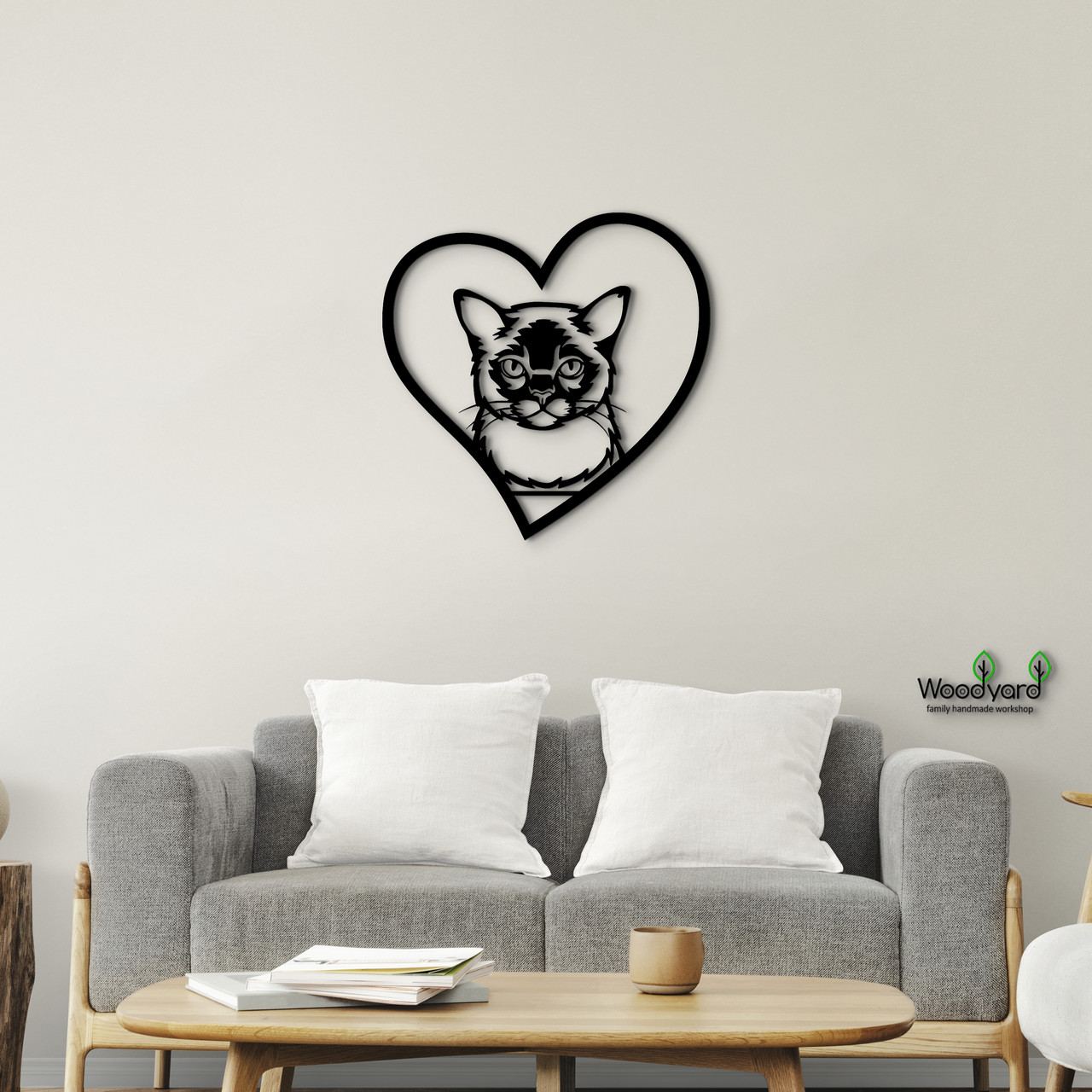 Панно Heart Бурманська кішка 20x20 см - Картини та лофт декор з дерева на стіну.