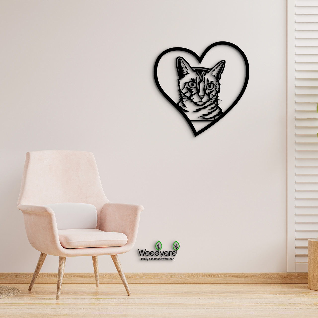 Панно Heart Каліфорнійська кішка 20x20 см - Картини та лофт декор з дерева на стіну.