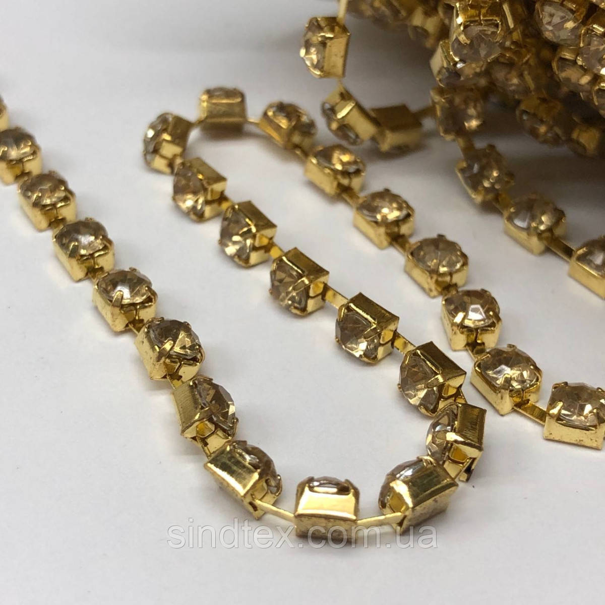 1м - Стразовая Цепь SS 12 (3 Мм) Акриловый Золотой Кристалл в Золоте ...