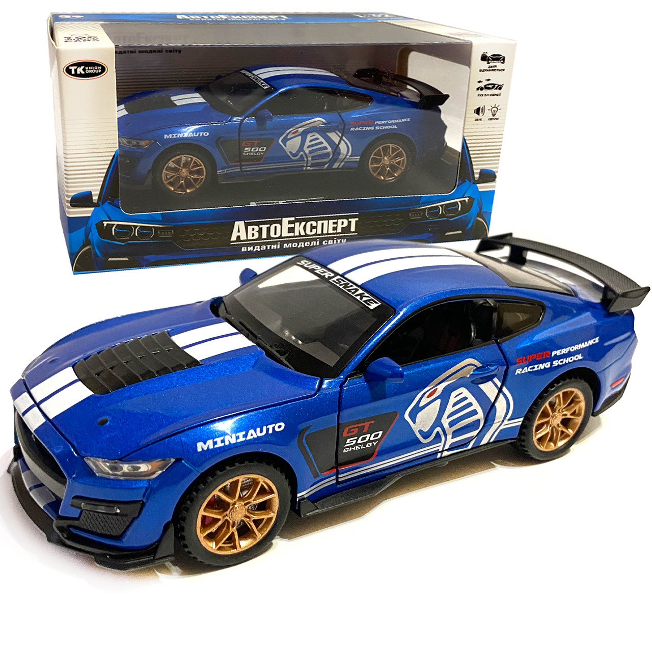 Машинка металева Ford Mustang Shelby GT500 "AutoExpert" Форд Мустанг шелбі GT500 синій 16*6*6 см (LF - 03608), фото 1