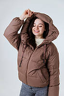 Демісезонна коротка куртка на блискавці з капюшоном і резинкою на поясі (р. 42-48) 10011005