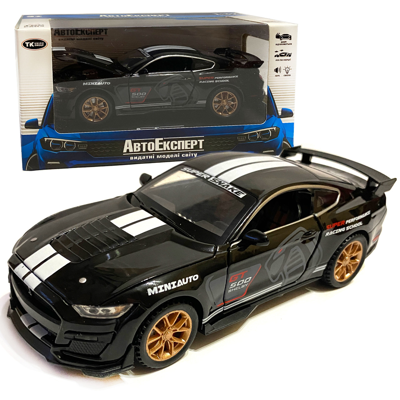 Машинка металева Ford Mustang Shelby GT500 "AutoExpert" Форд Мустанг шелбі GT500 чорний 16*6*6 см (LF - 03608), фото 1