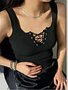 Жіноча трикотажна майка топ зі шнурівкою на грудях без рукавів (р. 42-46) 79171021, фото 4
