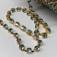 1м - Стразовая цепь SS 18 (4,5 мм) Акриловый голубой кристалл в золоте