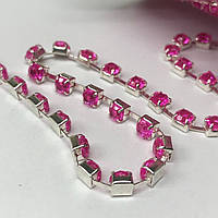 1м - Стразовая цепь SS 18 (4,5 мм) Акриловый розовый кристалл в серебре