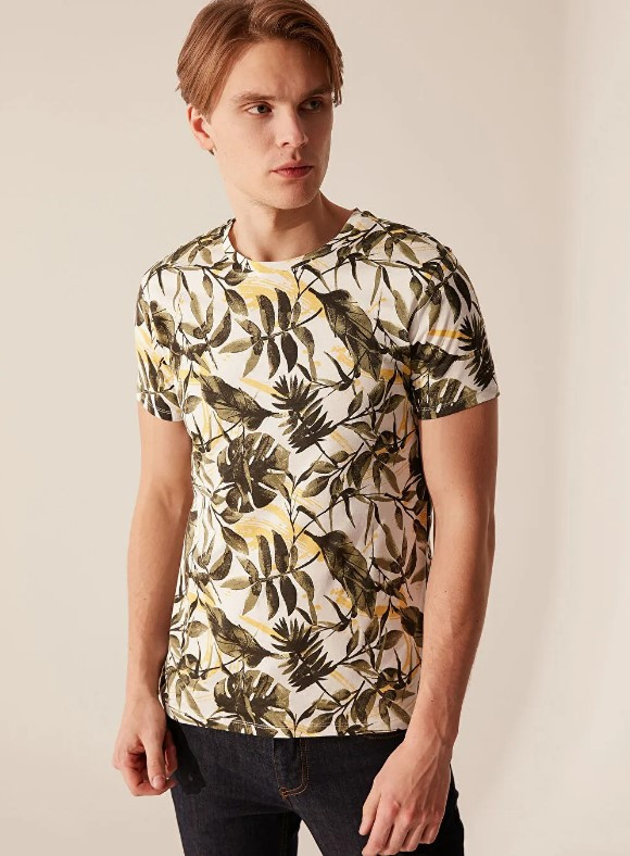 Бежева чоловіча футболка LC Waikiki/ЛС Вайкікі з листяним принтом. фірмова Туреччина