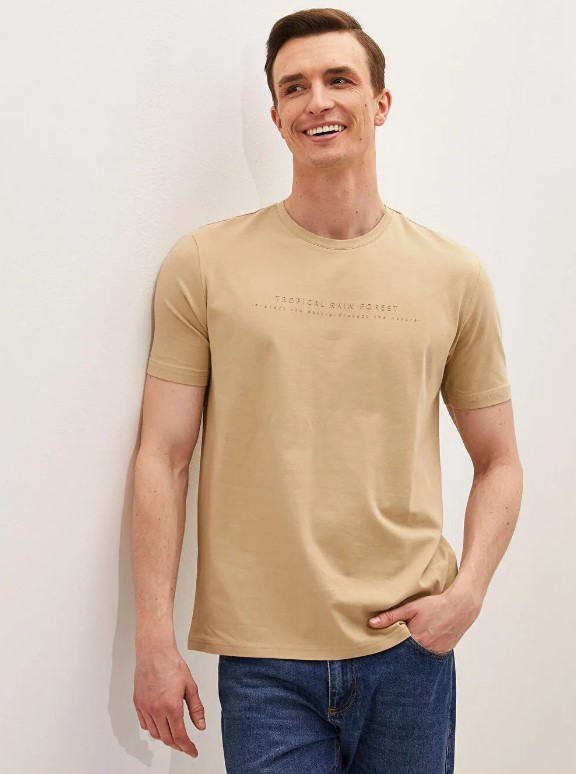 Бежева чоловіча футболка LC Waikiki/ЛС Вайкікі Tropical rain forest. фірмова Туреччина