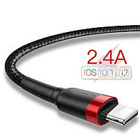 Кабель швидкої зарядки Baseus USB to Lightning 2.4A 100 cм Black-Red (CALKLF-B19), фото 4