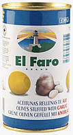 Оливки El faro без кісточки з часником в ж/б Іспанія 370 гр