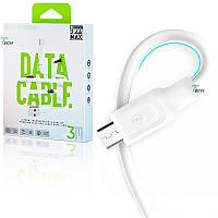 USB-кабель для заряджання телефона, для передавання даних Micro USB Bavin 2.4 A 3м 480mbs Білий (CB130)