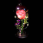 Вічна троянда в колбі 20 см, з LED підсвічуванням, Рожева, №А51 / Стабілізована троянда в скляній колбі, фото 2