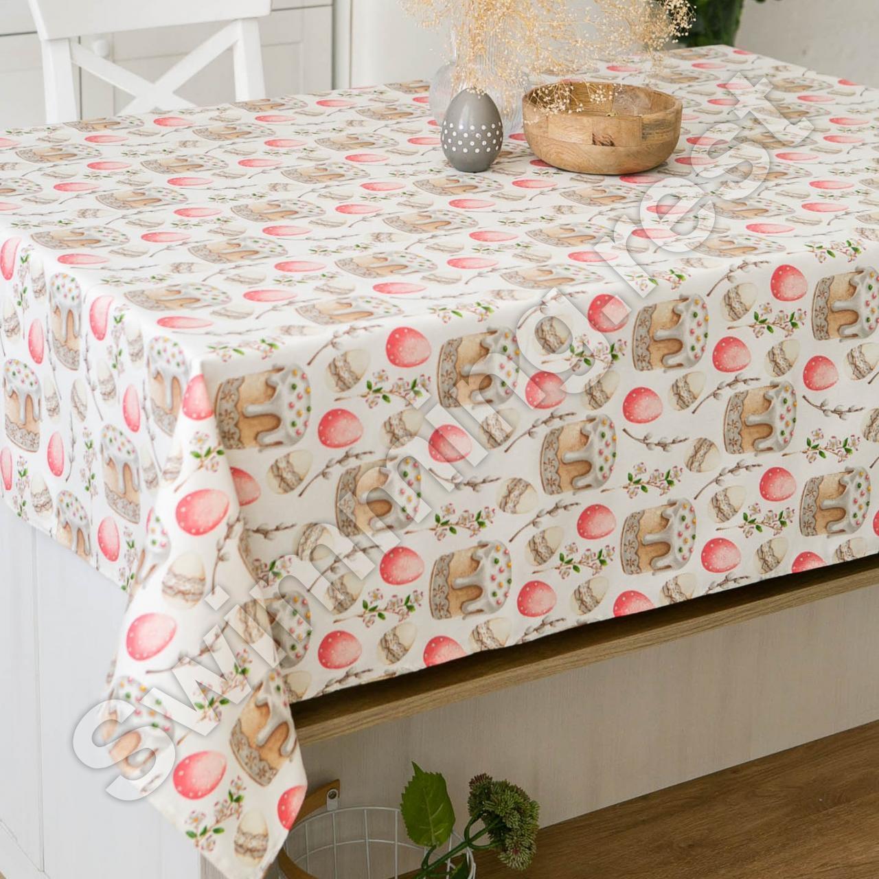 Великодня водовідштовхувальна бавовняна скатертина WATER PROFF 180*220 см на обідній стіл "Великодня", фото 1