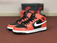 Мужские кроссовки Nike Найк Air Jordan 1 Retro, кожа, оранжевые с черным и белым. 44