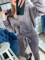 Велюровий жіночий спортивний костюм з укороченою кофтою з капюшоном, фото 6