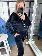Велюровий жіночий спортивний костюм з укороченою кофтою з капюшоном, фото 8