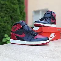 Мужские кроссовки Nike Найк Air Jordan 1, кожа, красные с черным. 43