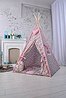 Повний набір Вігвам з Єдинорогами для дівчинки з м'яким килимком подушечками "Єдинороги з рожевими зірочками", фото 3