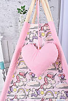 Повний набір Вігвам з Єдинорогами для дівчинки з м'яким килимком подушечками "Єдинороги з рожевими зірочками", фото 8