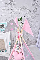 Повний набір Вігвам з Єдинорогами для дівчинки з м'яким килимком подушечками "Єдинороги з рожевими зірочками", фото 9