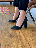 Женские черные туфли натуральная кожа на каблуке