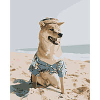 Картина по номерам Strateg Шиба-ину на пляже размером 40х50 см (DY110)