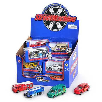 Машинка PT 605 мет., 12 різновидів транспорту, 24 шт. в дисплей, кор., 25-18-19,5 см. PT605