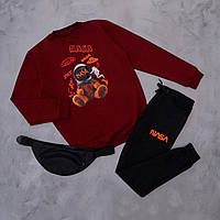 Комплект мужской Nasa Свитшот + Штаны + Бананка красный-черный Спортивный костюм весенний осенний Наса